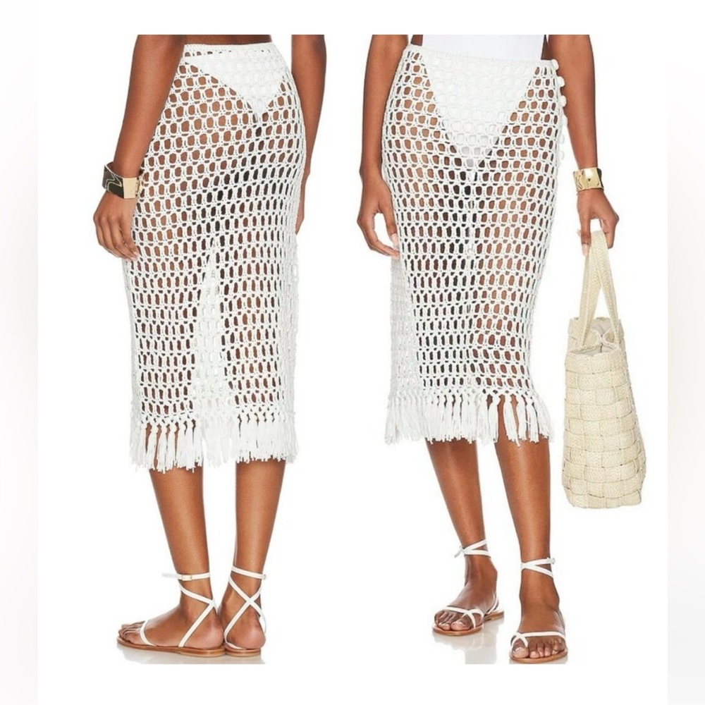Superdown Misty Crochet Midi Skirt in White Sz M